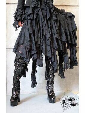 Decadence Skirt Goth Lace Irregular Asyymetrical Goth WItchy Punk Rave Ruffle